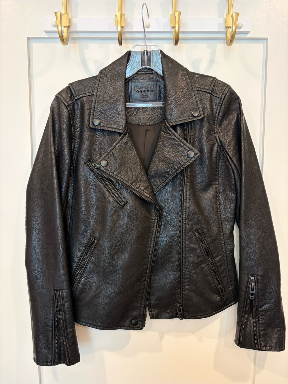 Blank NYC Black Faux Leather Moto Jacket with Zip Details